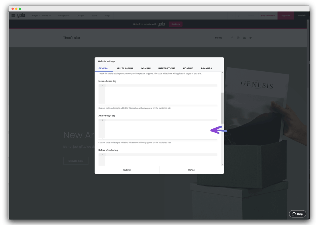 Yola onWebChat Installation – Widget-Code einfügen