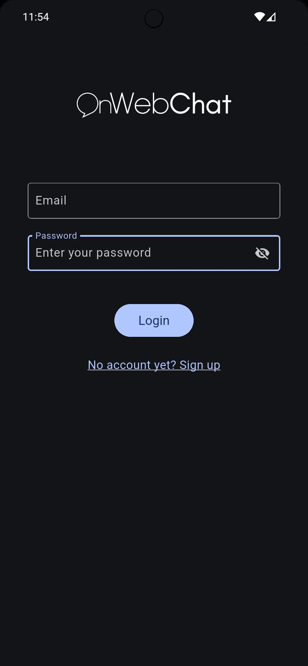 onWebChat app login screen