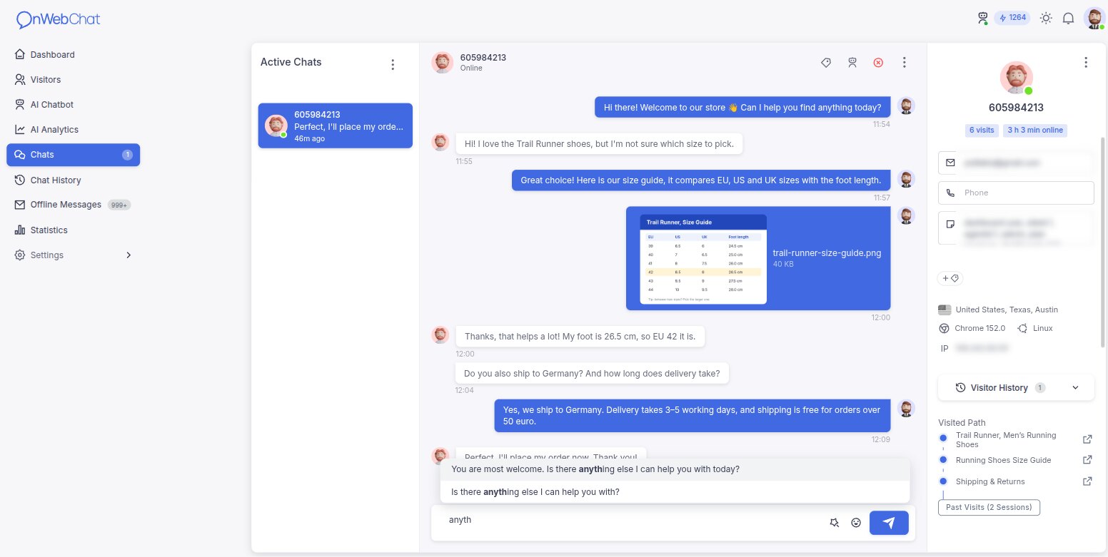 onWebChat-Kurzbefehle während eines Chats im Einsatz