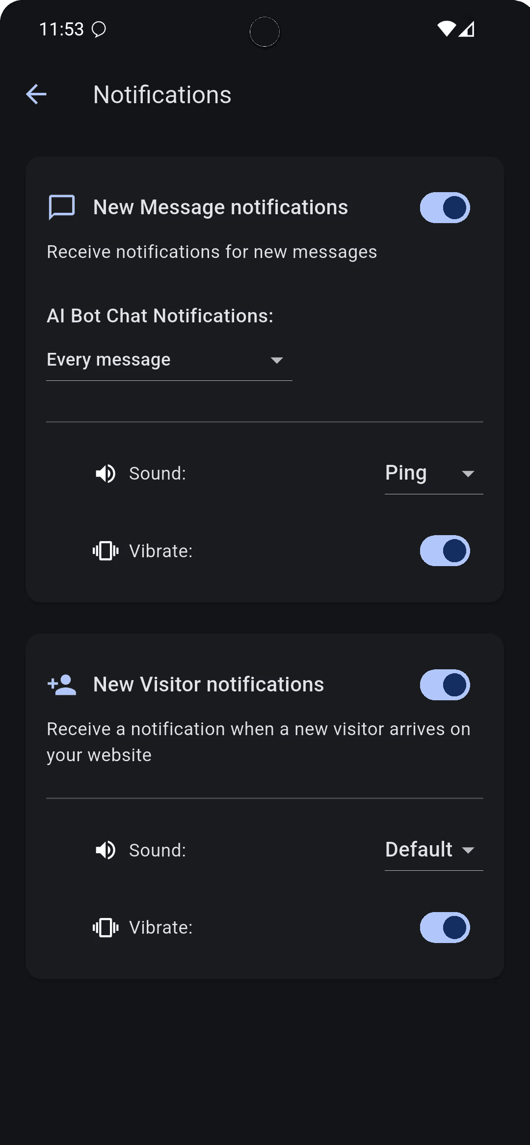 System Chat Notification Software de chat en vivo con IA y chatbot para sitios web | onWebChat®