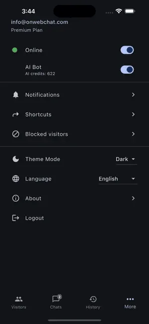 onWebChat app settings