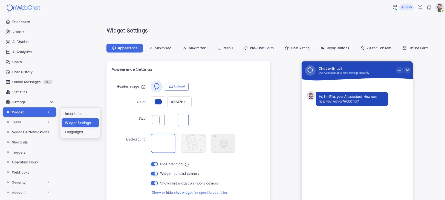Página de configuración de onWebChat