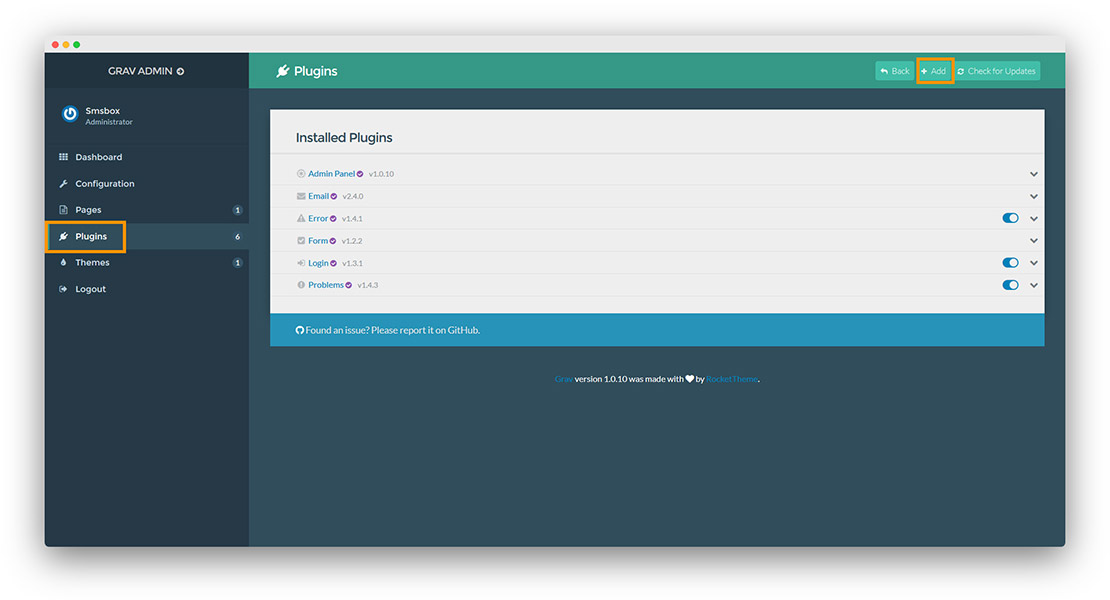 Plugin onWebChat Grav – Plugins et Ajouter