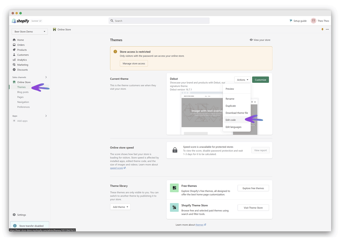 Shopify onWebChat installation – Themes et Edit code
