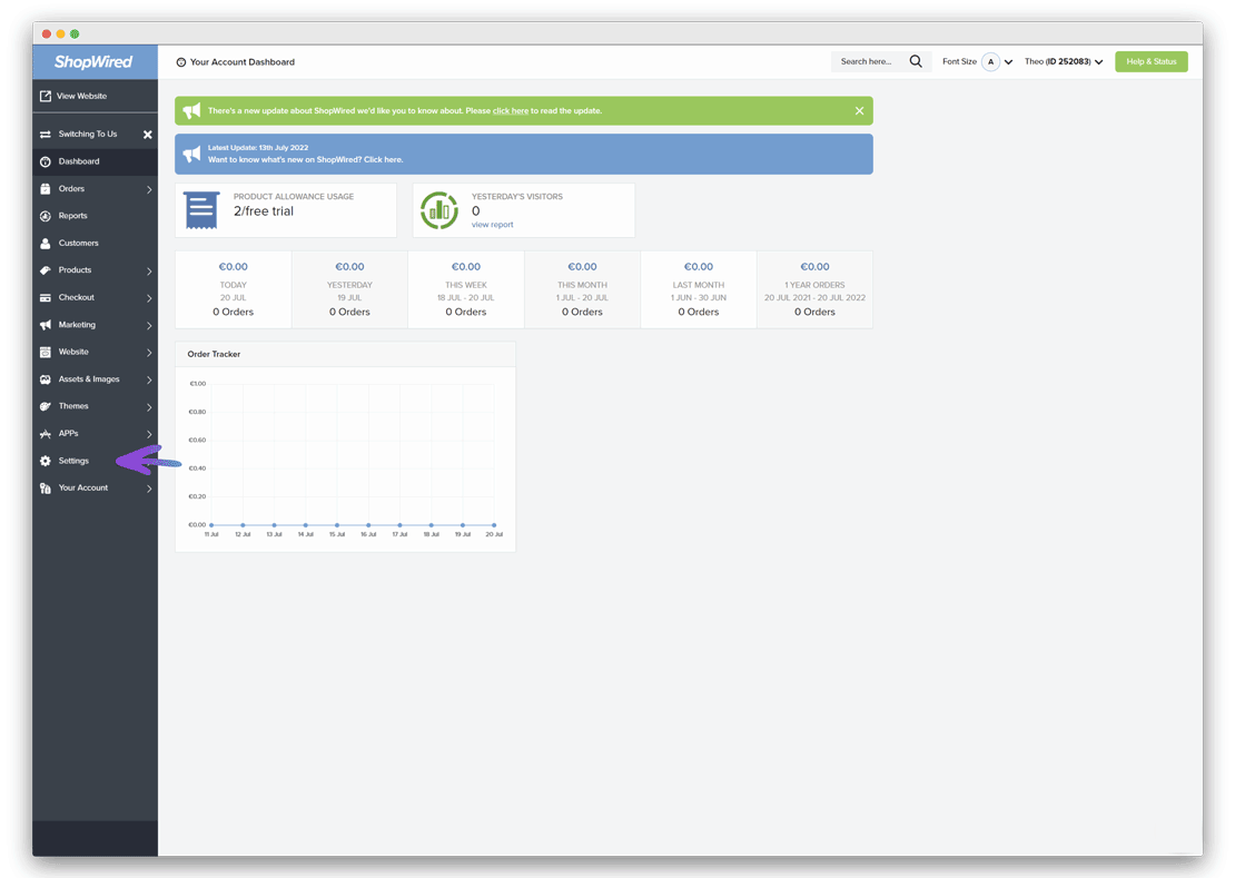 Installation d'onWebChat sur ShopWired – Settings