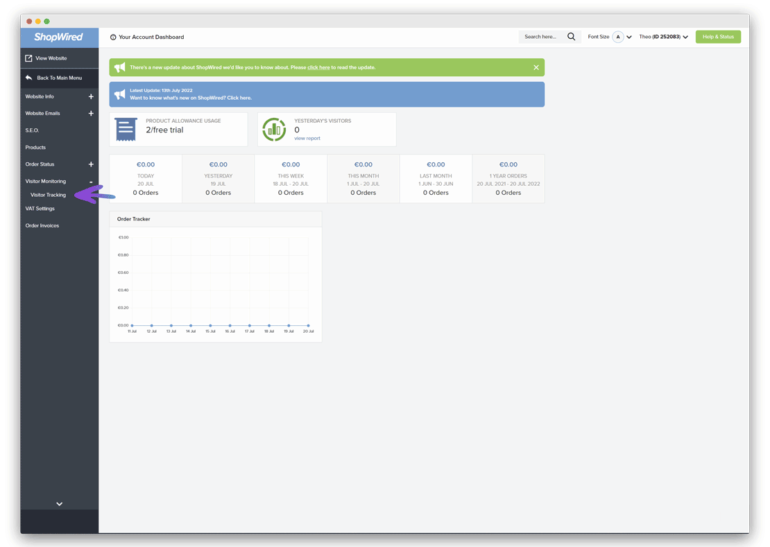 Installation d'onWebChat sur ShopWired – Visitor Tracking