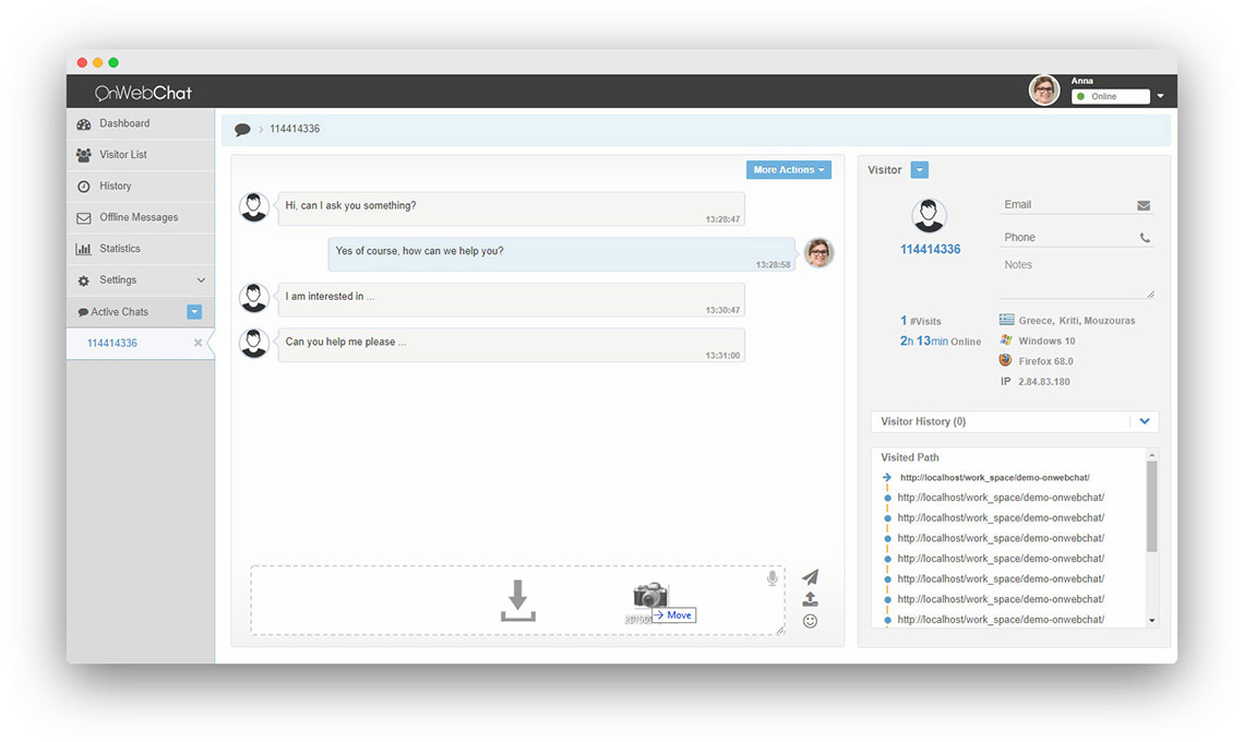 onWebChat - live chat support file sharing