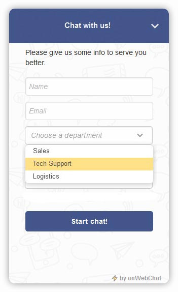 live chat system - onWebChat widget with departments