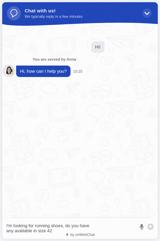 onWebChat - chat widget showing real-time visitor typing