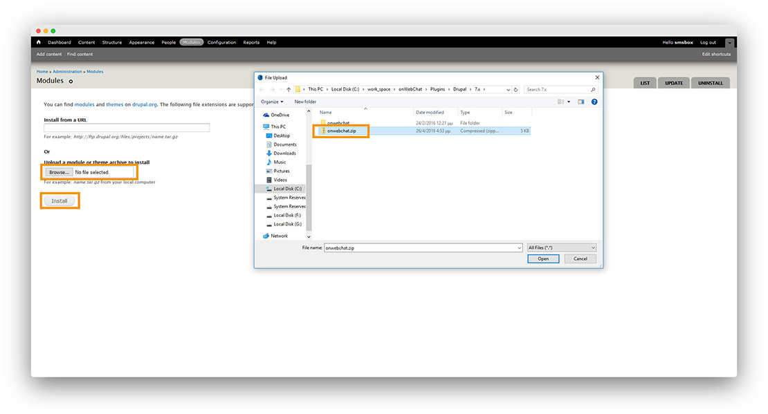 Drupal 7 - onWebChat live chat - module installation instructions step2
