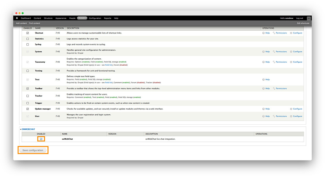 Drupal 7 - onWebChat live chat - module installation instructions step3