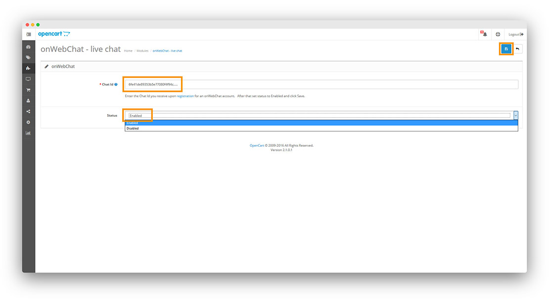 OpenCart - onWebChat live chat - module installation instructions step4