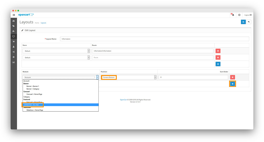 OpenCart - onWebChat live chat - module installation instructions step2