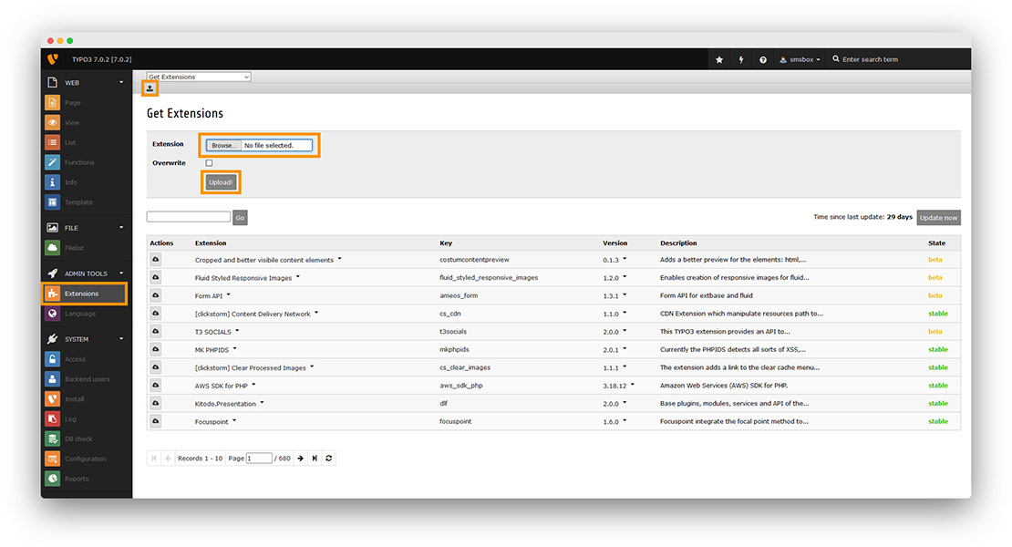 Typo3 - onWebChat live chat - extension installation instructions step1