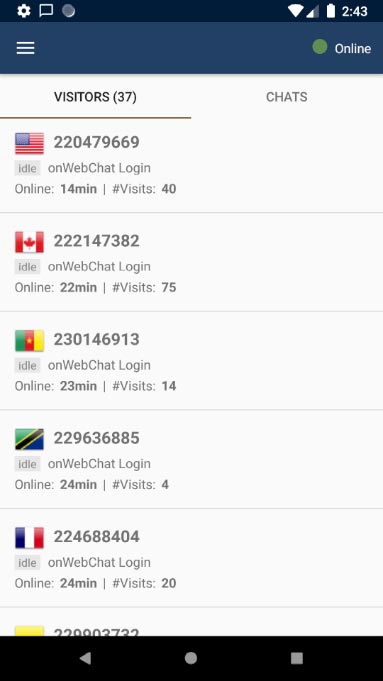 Chat app visitors screen