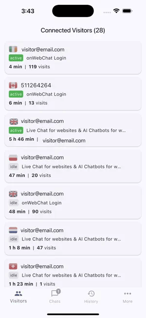 onWebChat app visitors list
