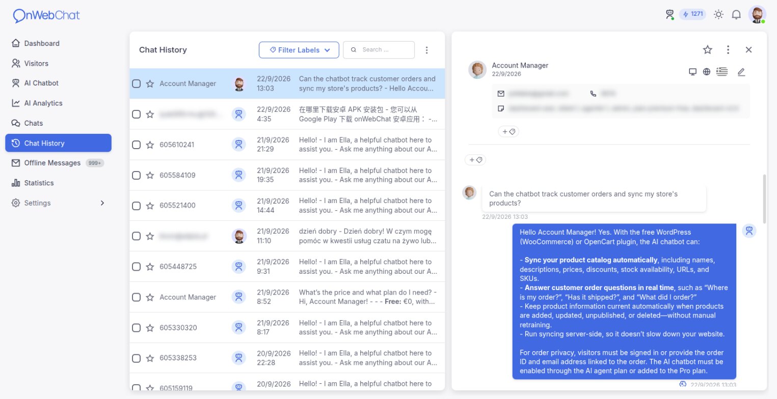 onWebChat: Verlauf früherer Chats