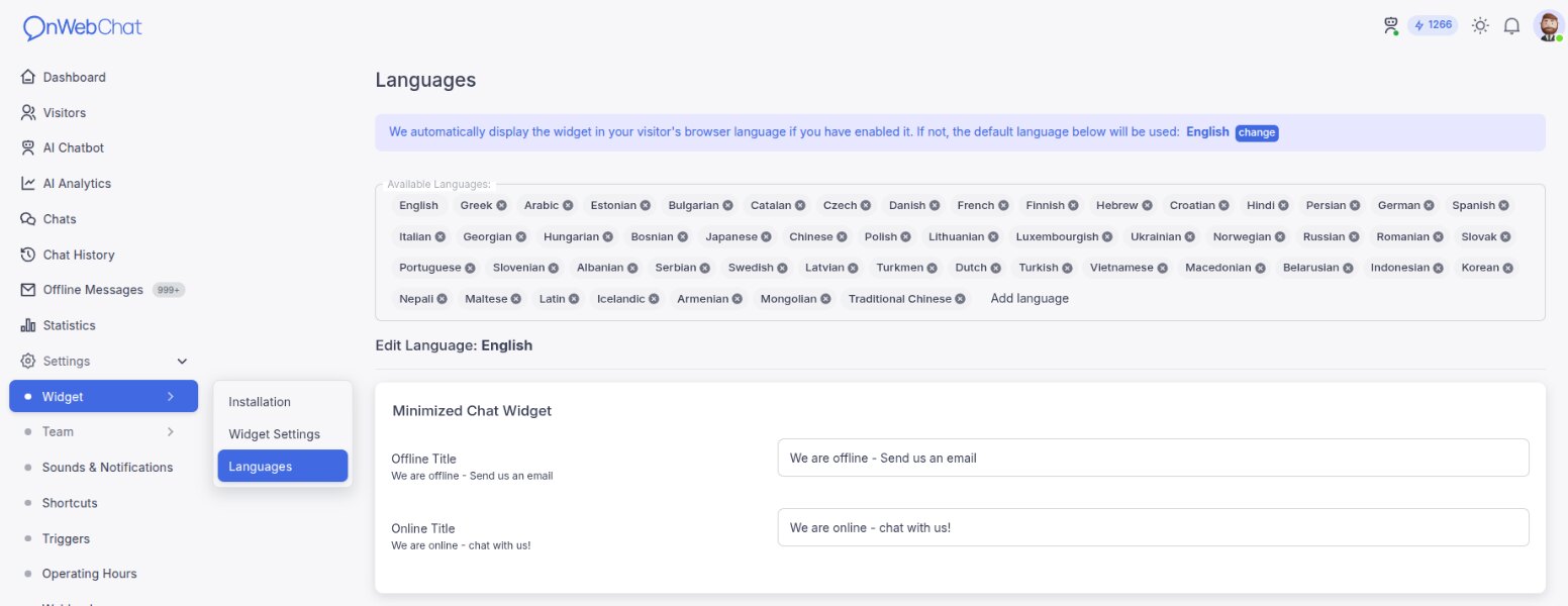 Set the default language for your multilingual live chat widget