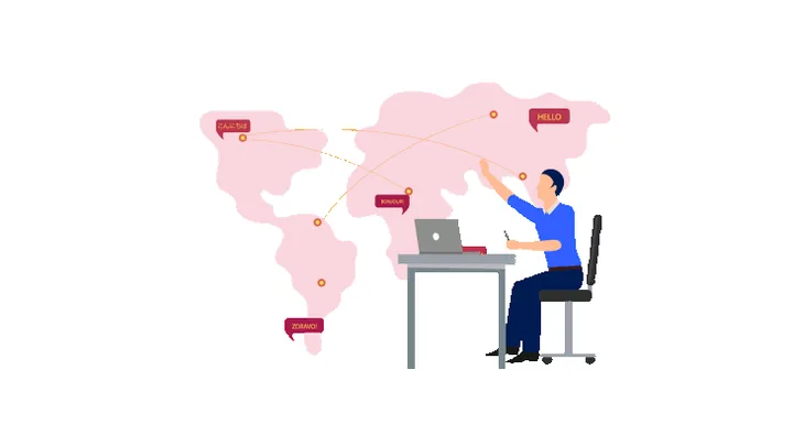 Multilingual live chat: greetings in several languages on a world map