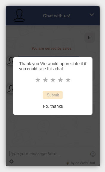 Visitor rating request displayed in the onWebChat widget