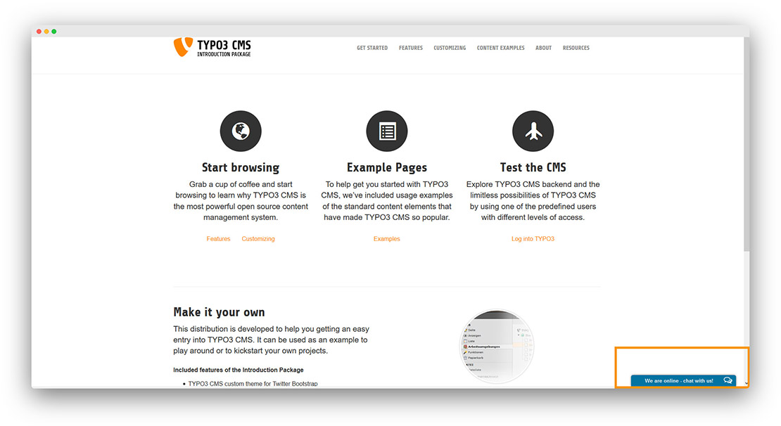 Widget live chat onWebChat attivo su TYPO3