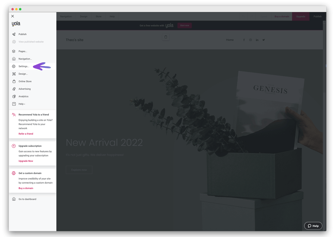 Installazione di onWebChat su Yola – Settings