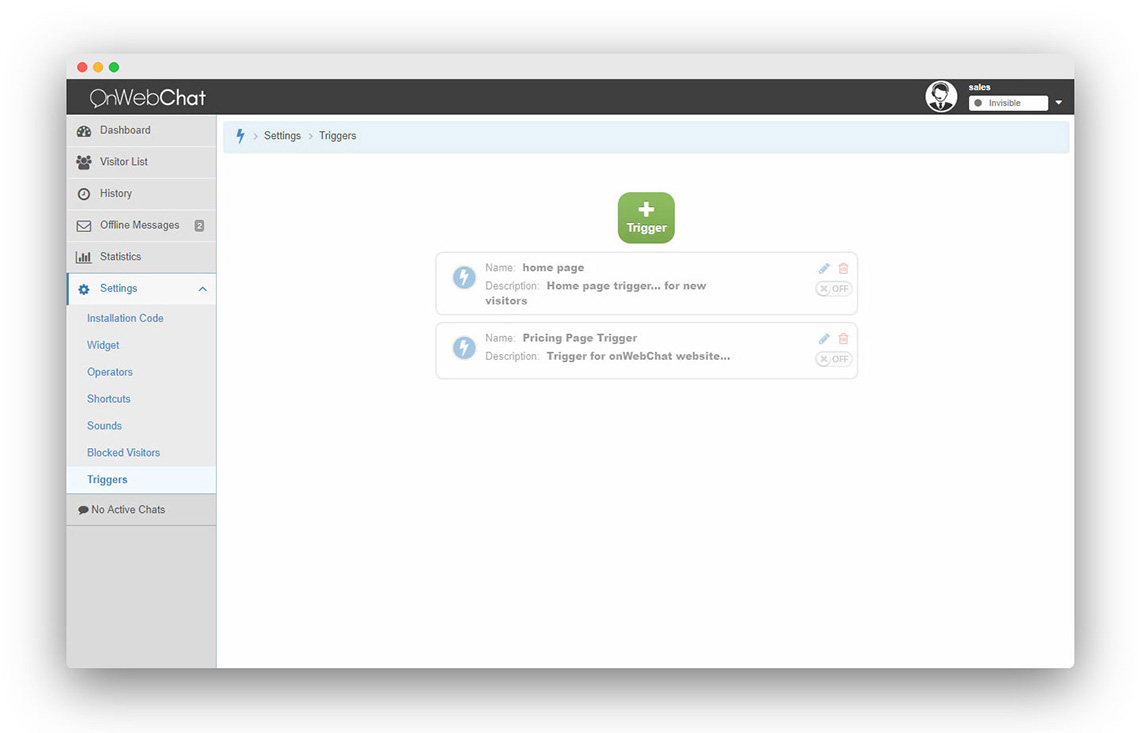 onWebChat - sistema live chat scorciatoie supporto