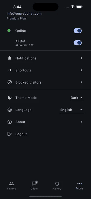 onWebChat app settings