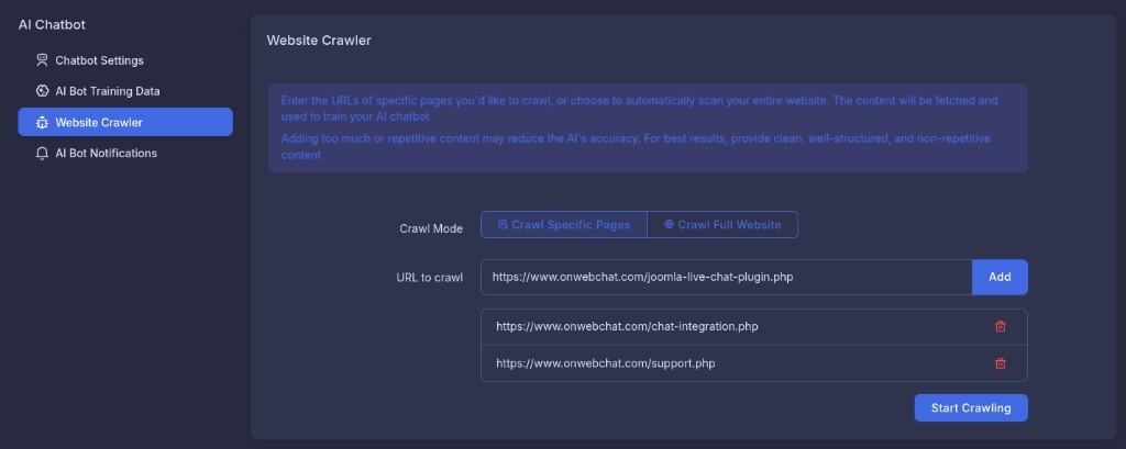 Website Crawler - rastrear páginas específicas com entrada de URL