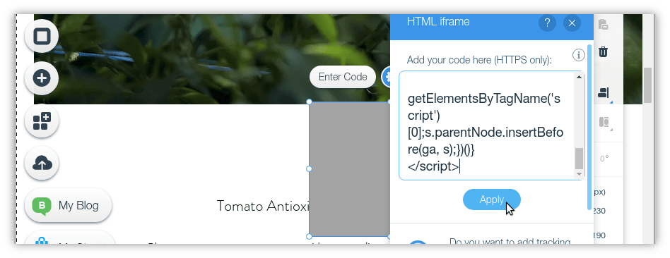 Instalação onWebChat no Wix – colar código do widget