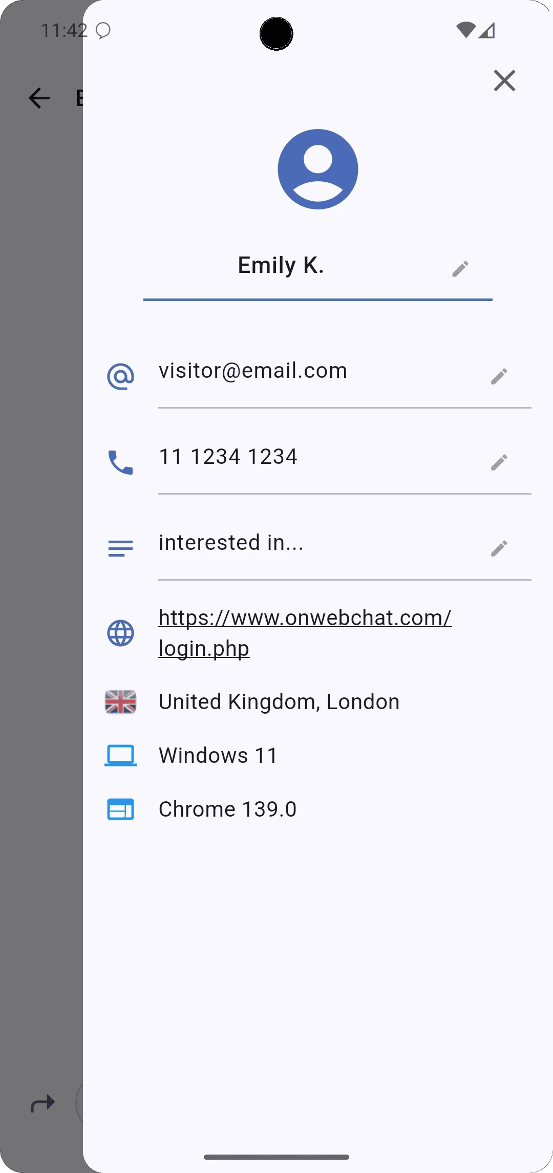 onWebChat app visitor details
