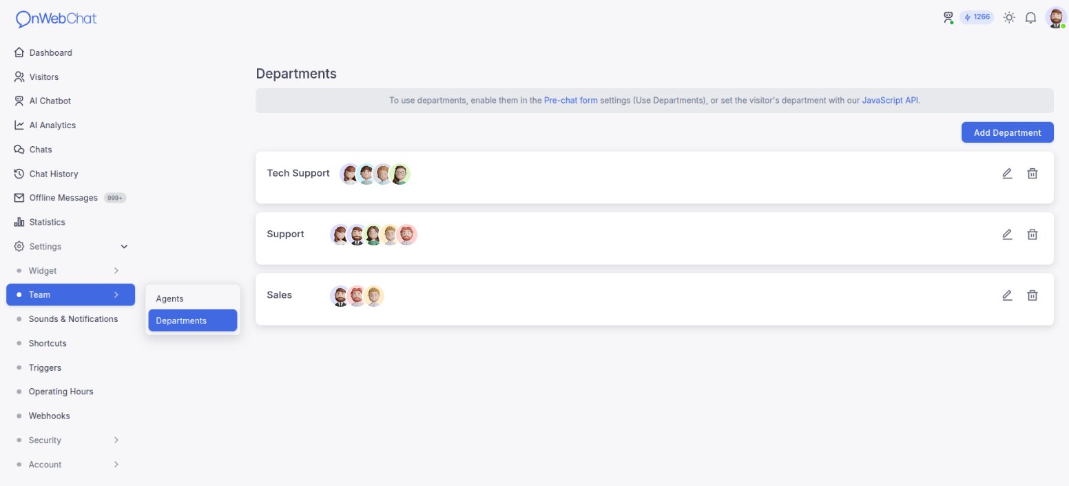 onWebChat: funcionalidade de departamentos do live chat
